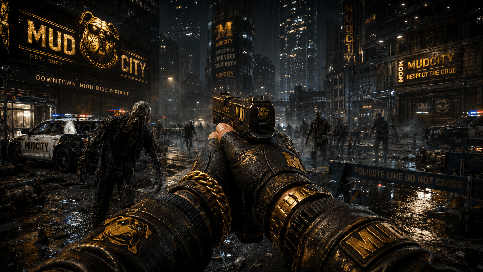 The streets of MUDCITY at night